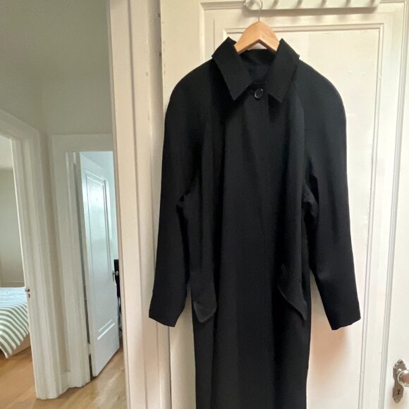 Large Black Trench Coat - Anne Klein 100% Wool - Picture 6 of 10